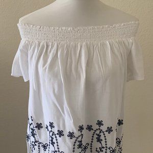 Old Navy White Off The Shoulder Embroidered Top